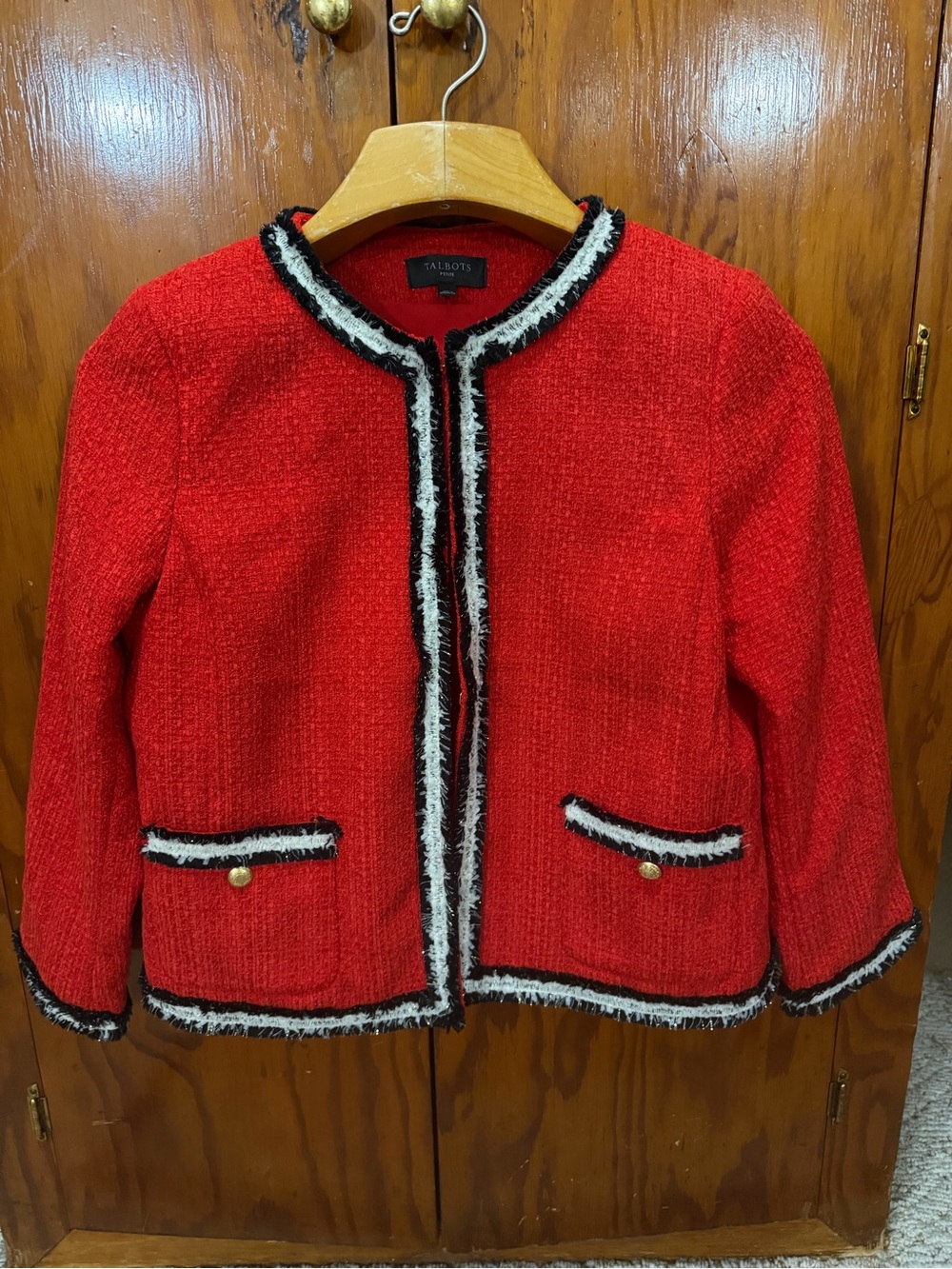 Talbots Red Tweed Jacket with Black-and-White Trim